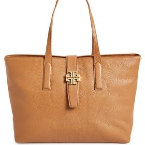 Tory Burch Plaque Leather Tote in Bark Color
